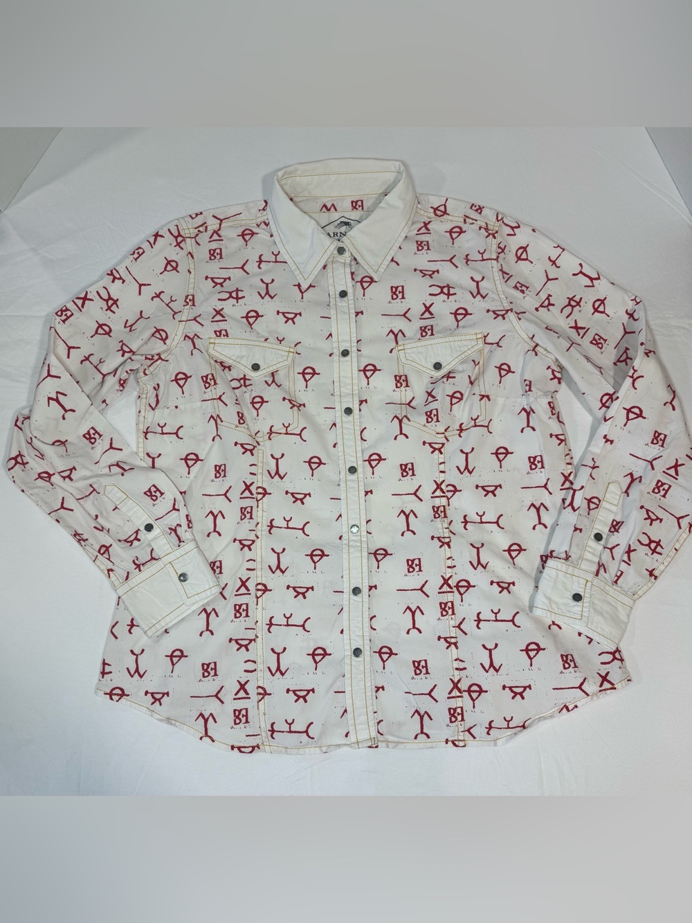 Barn Fly Trading Western Brand Print Pearl Snap Shirt L